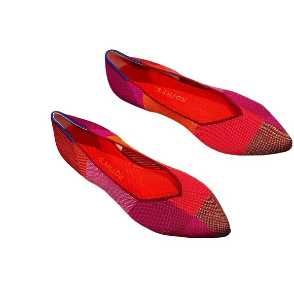 Rothy's The Point Ballet Flat Plaid Metallic Pomegranate Size W10.5 NWOT - Picture 5 of 12